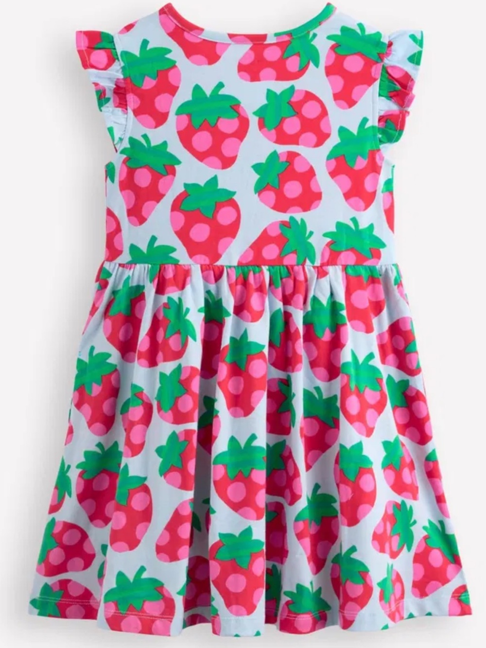 Mini Boden Pink & Green Strawberry Ruffle Dress